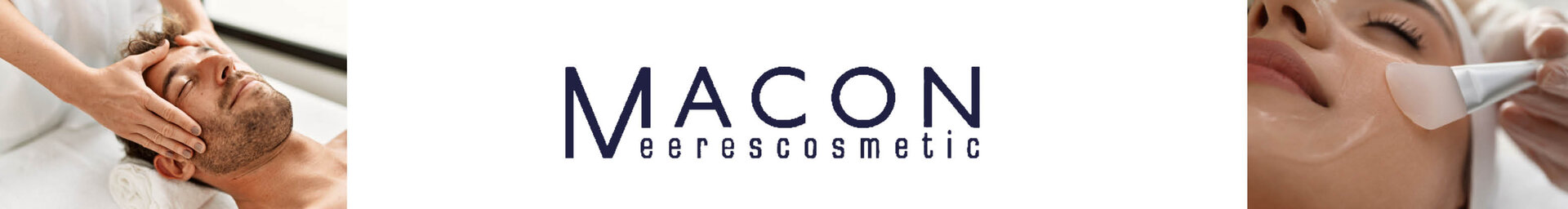 Mann Gesichtsmassage, Macon Meereskosmetik Logo, Frau Kosmetikbehandlung